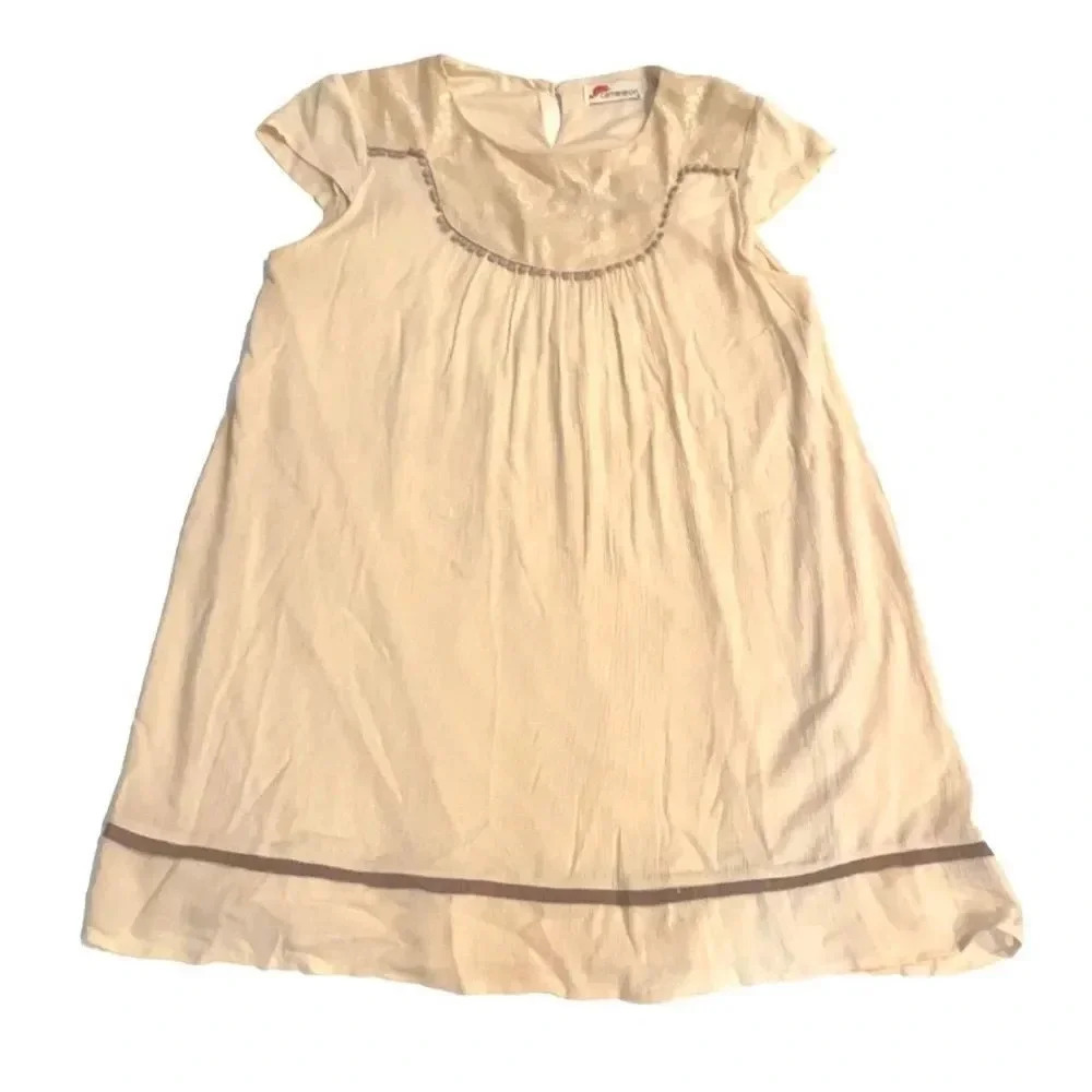 Cameleon cap sleeved cotton blend dress w/ lace details, cream. Lined. Women’s 4